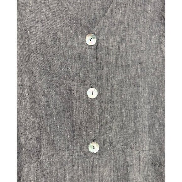 Flax Heathered Black Linen Button Down Blouse Jacket Pockets Lagenlook Size L - Picture 3 of 9